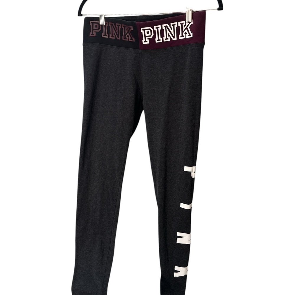 PINK Victoria's Secret Black Leggings with Stretchy Fit and Bold Branding